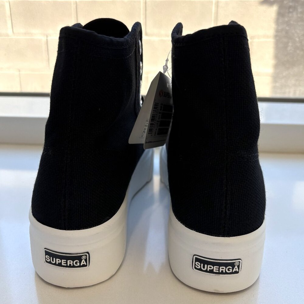 Superga 2708 High Top Platform Sneakers Lace Up Black Size 38 US 7.5 NEW - Picture 4 of 9